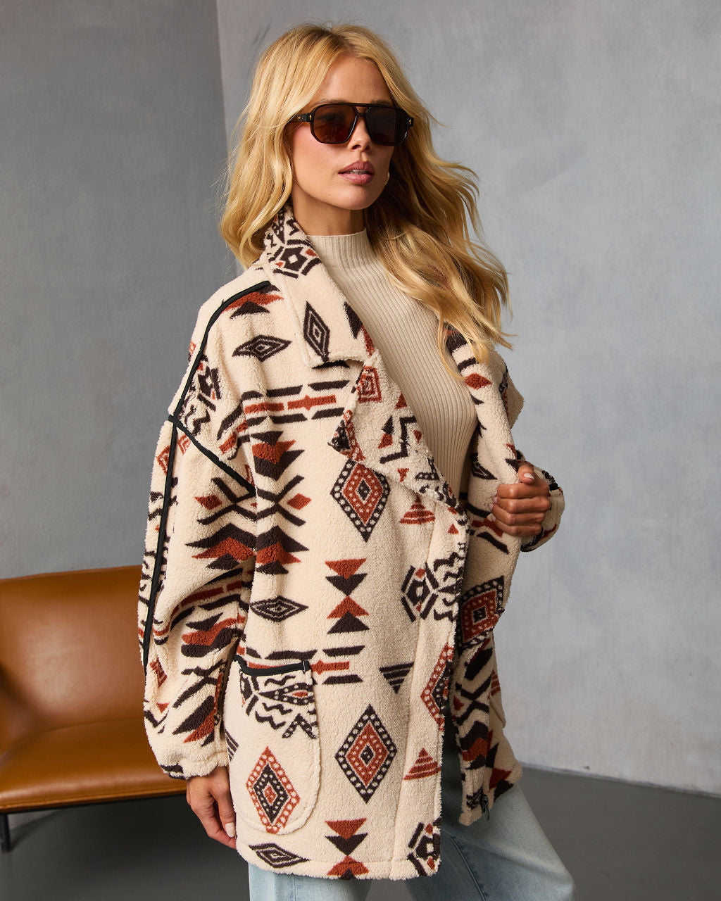 Anaisa Aztec Print Sherpa Moto Jacket-Vogue Logic