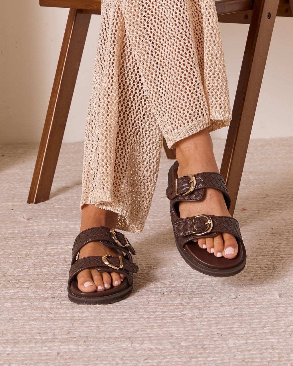 Kaylah Woven Buckle Sandals-Vogue Logic