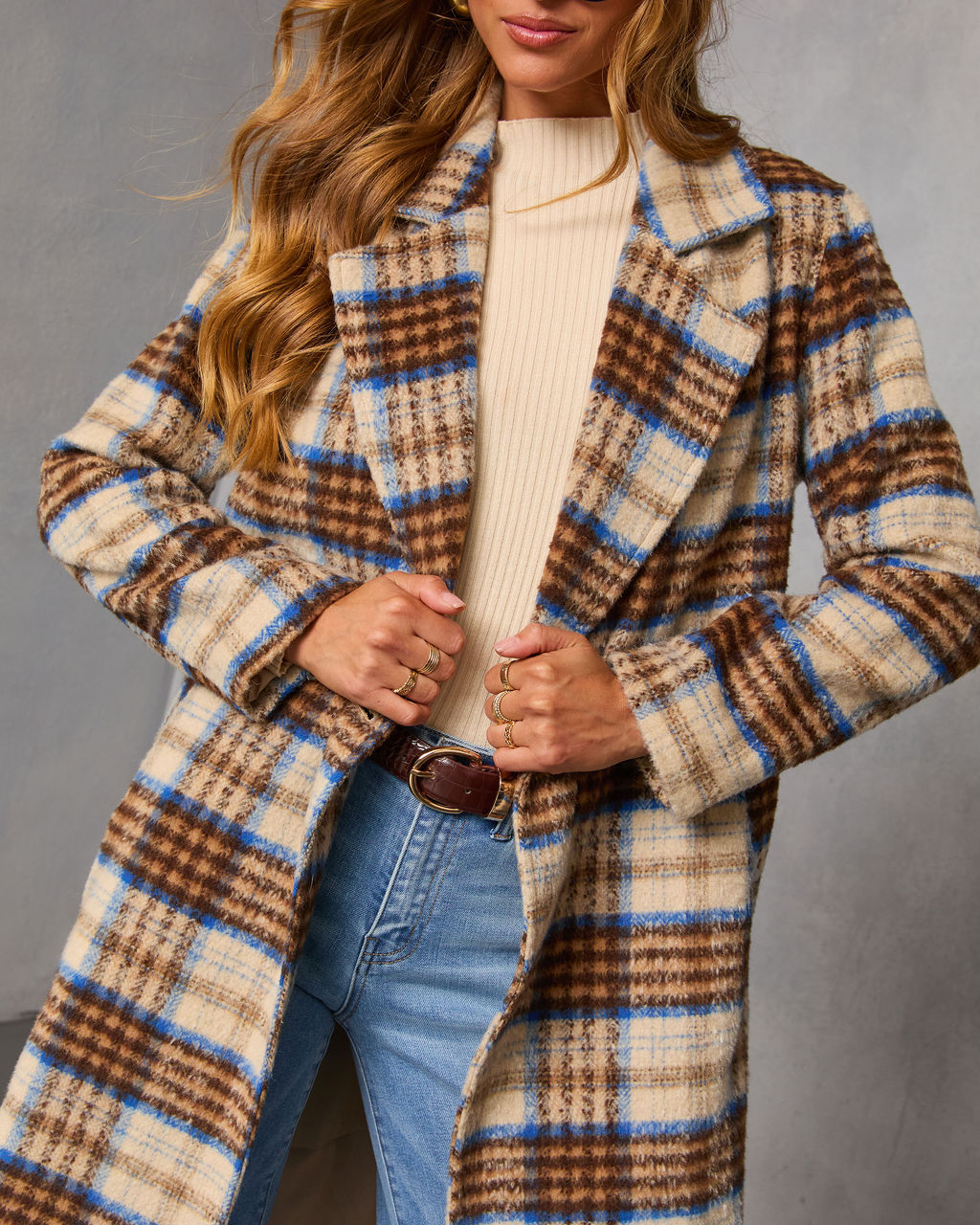 Isarn Plaid Double Breasted Long Coat-Vogue Logic
