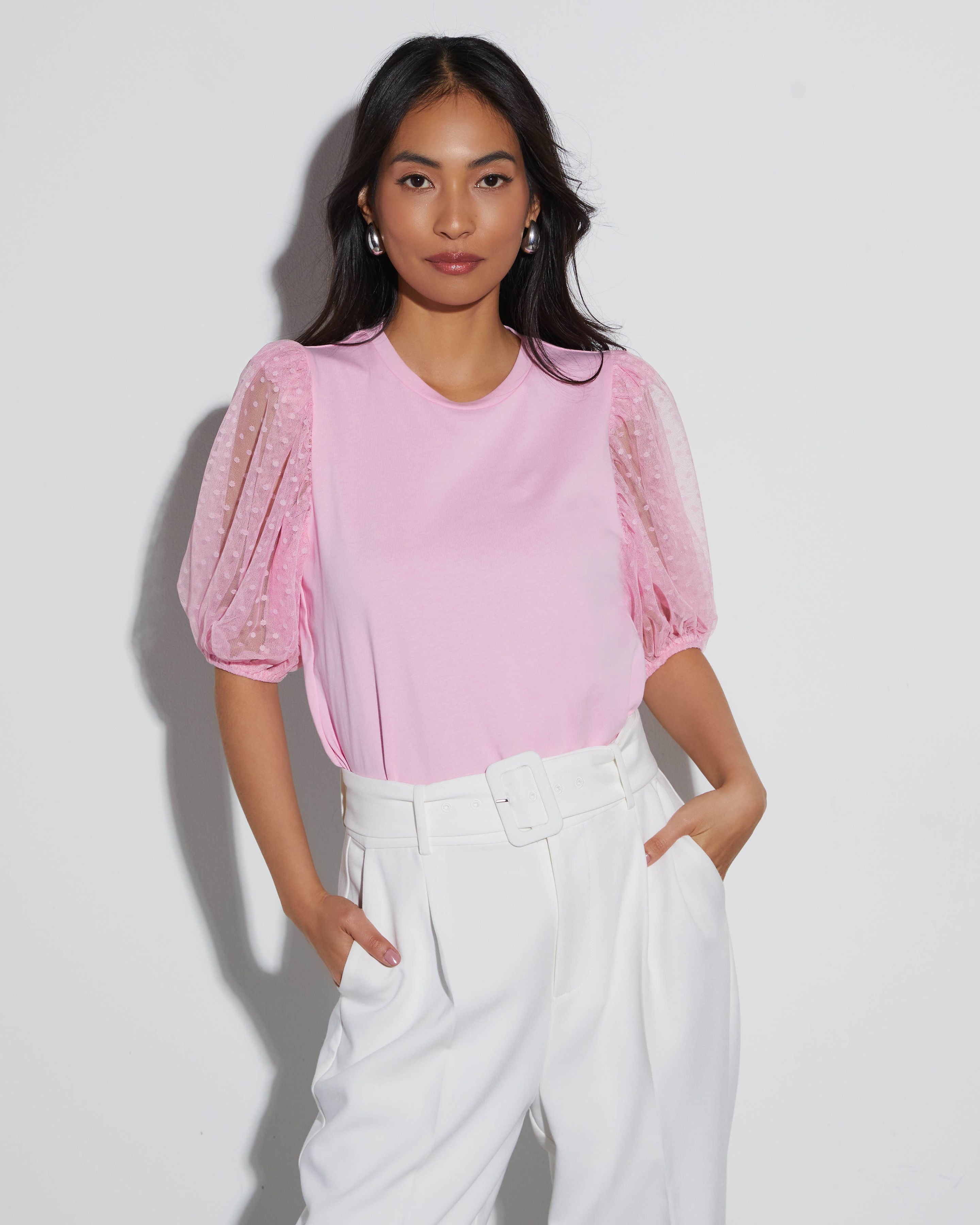 Prim And Proper Tulle Puff Sleeve Top-Vogue Logic