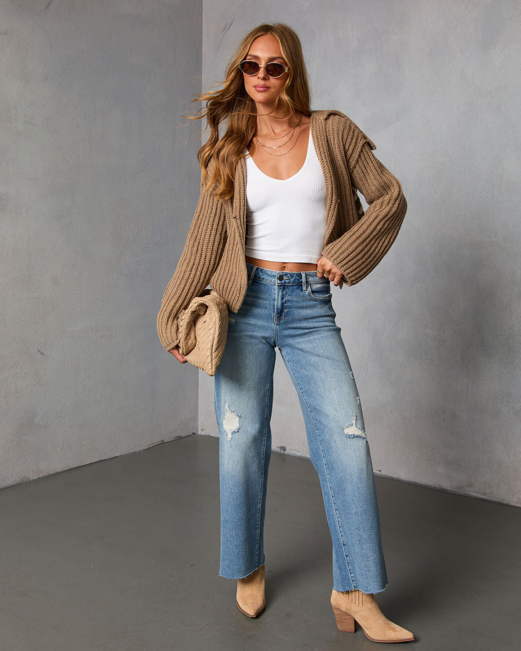 Daylight Dim Contrast Lace Open Front Sweater-Vogue Logic