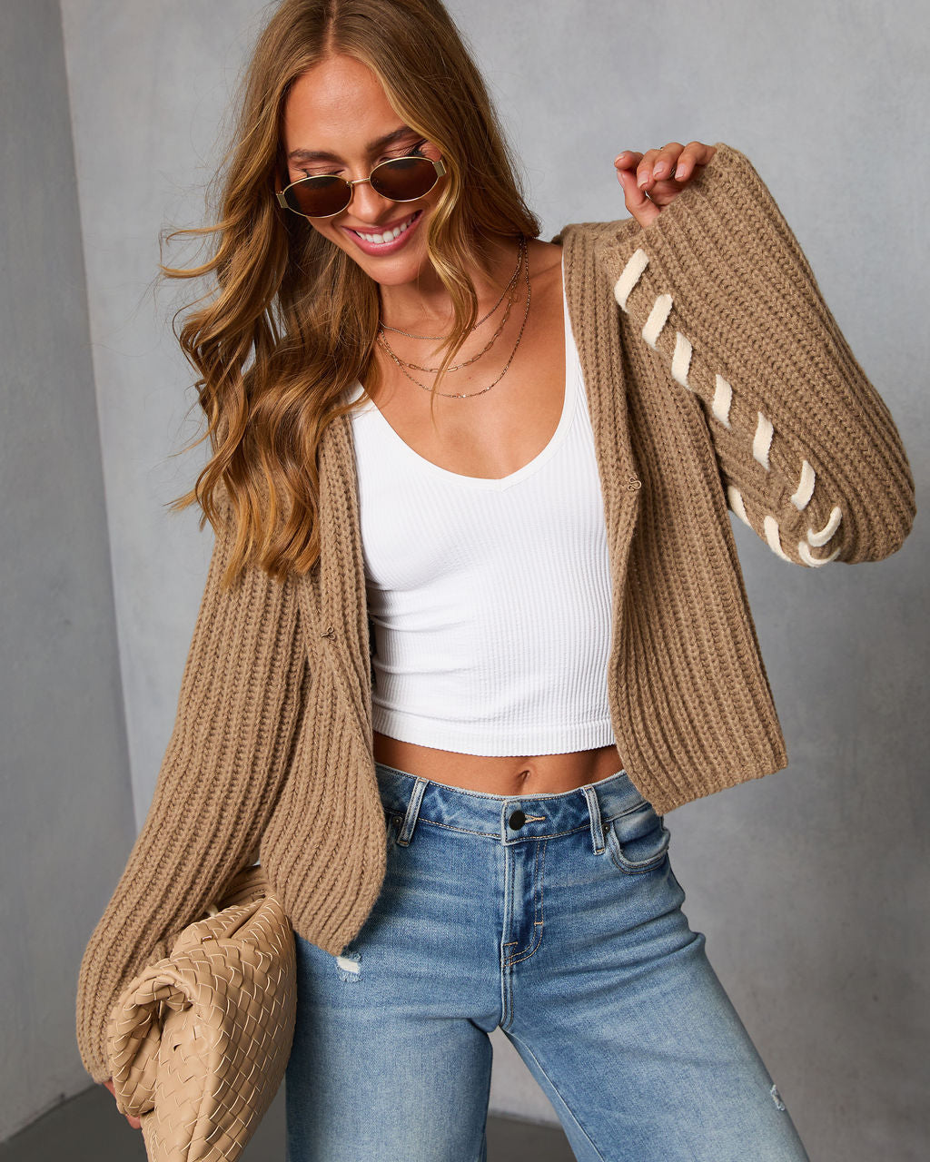 Daylight Dim Contrast Lace Open Front Sweater-Vogue Logic