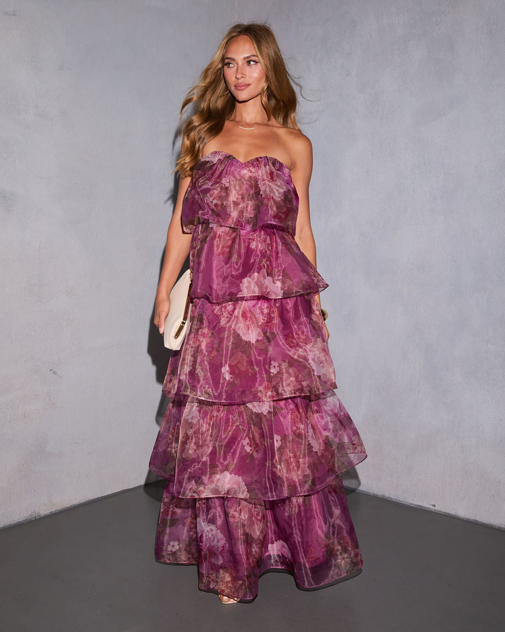 Garden Invite Tiered Strapless Maxi Dress-Vogue Logic