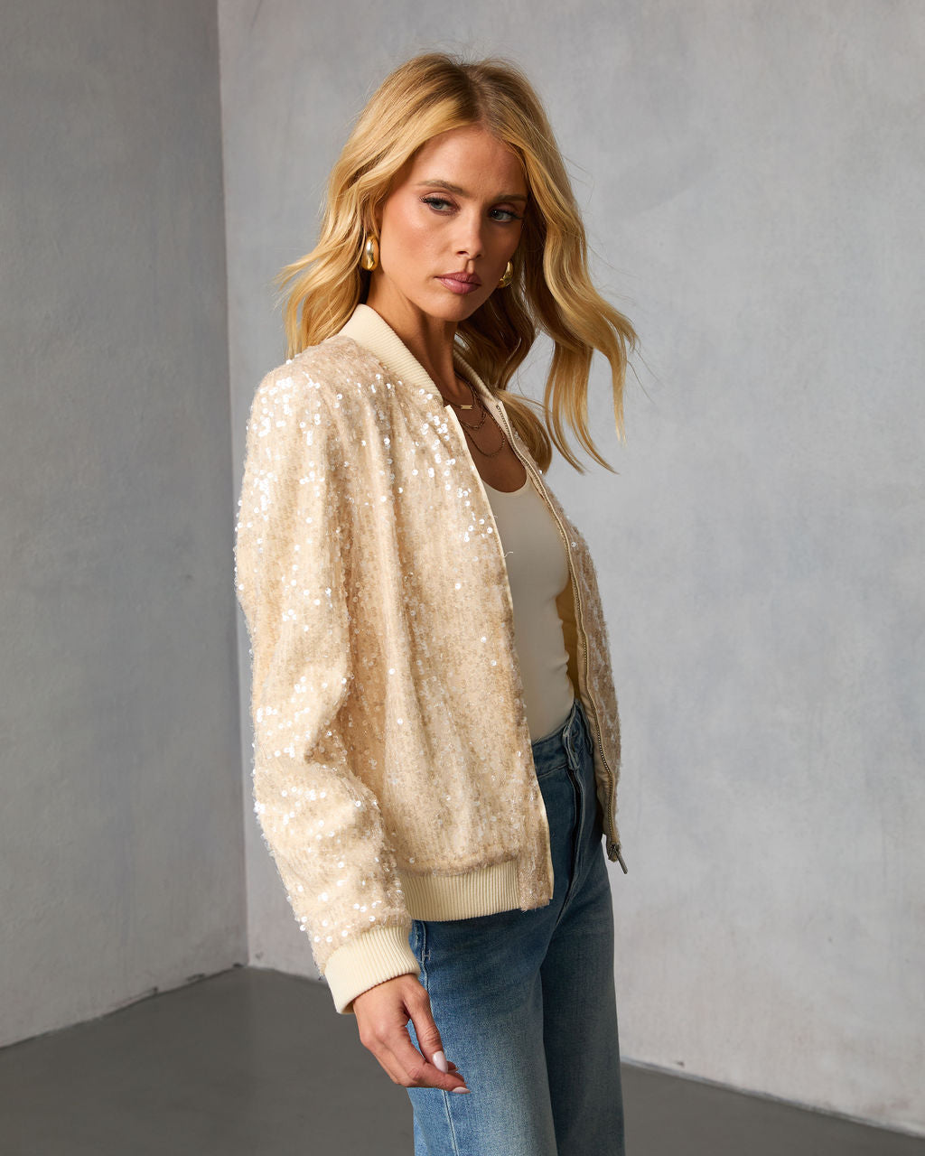 Festive Mode Sequin Bomber Jacket-Vogue Logic