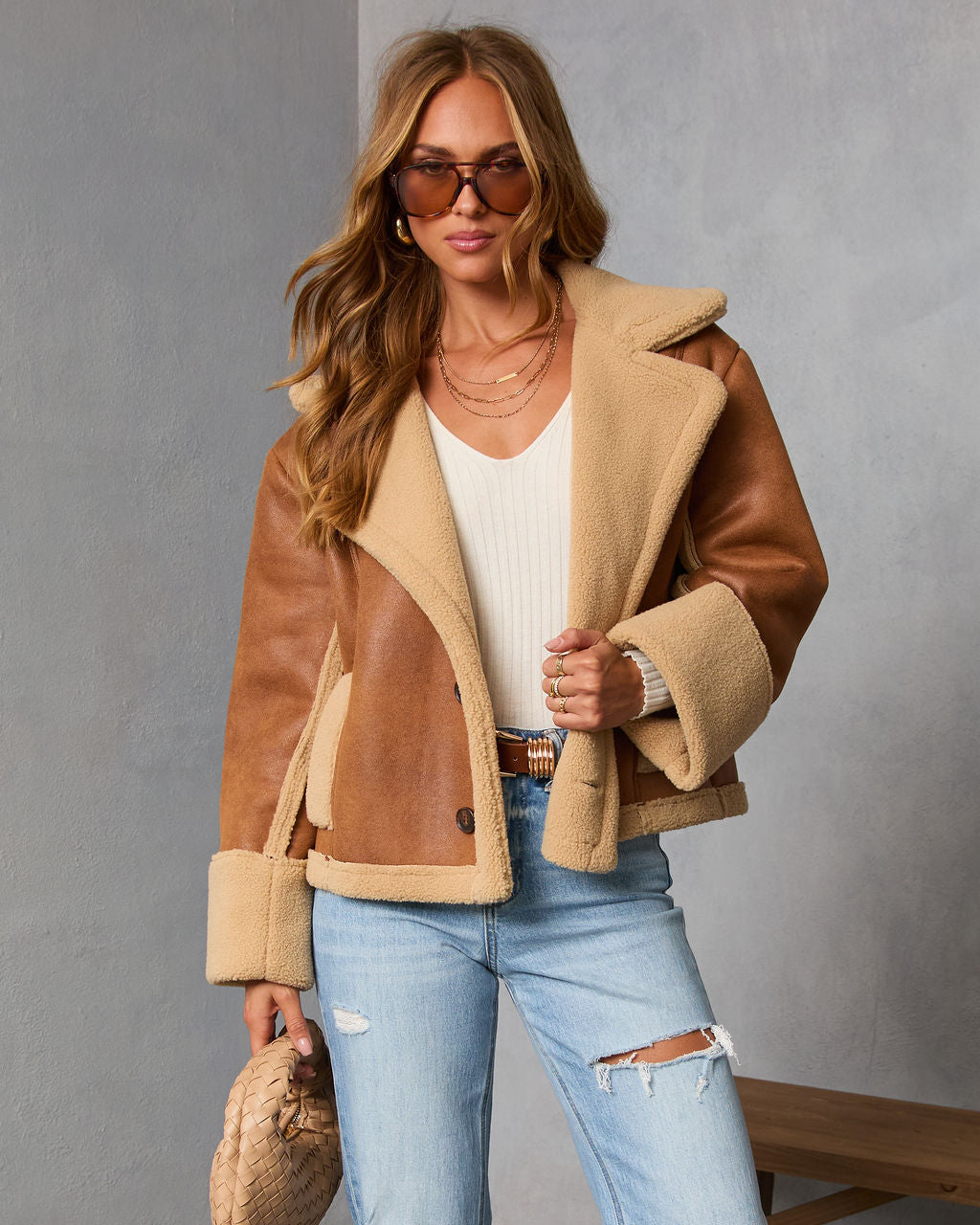 Autumn Air Suede Sherpa Trim Jacket-Vogue Logic