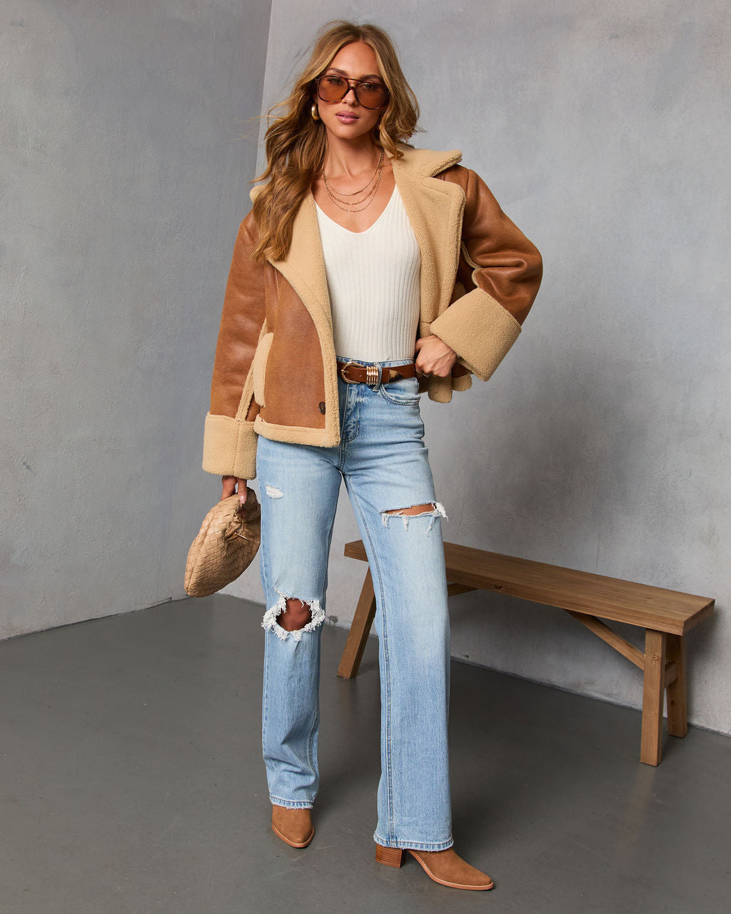 Autumn Air Suede Sherpa Trim Jacket-Vogue Logic