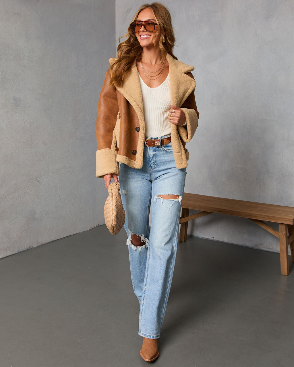 Autumn Air Suede Sherpa Trim Jacket-Vogue Logic