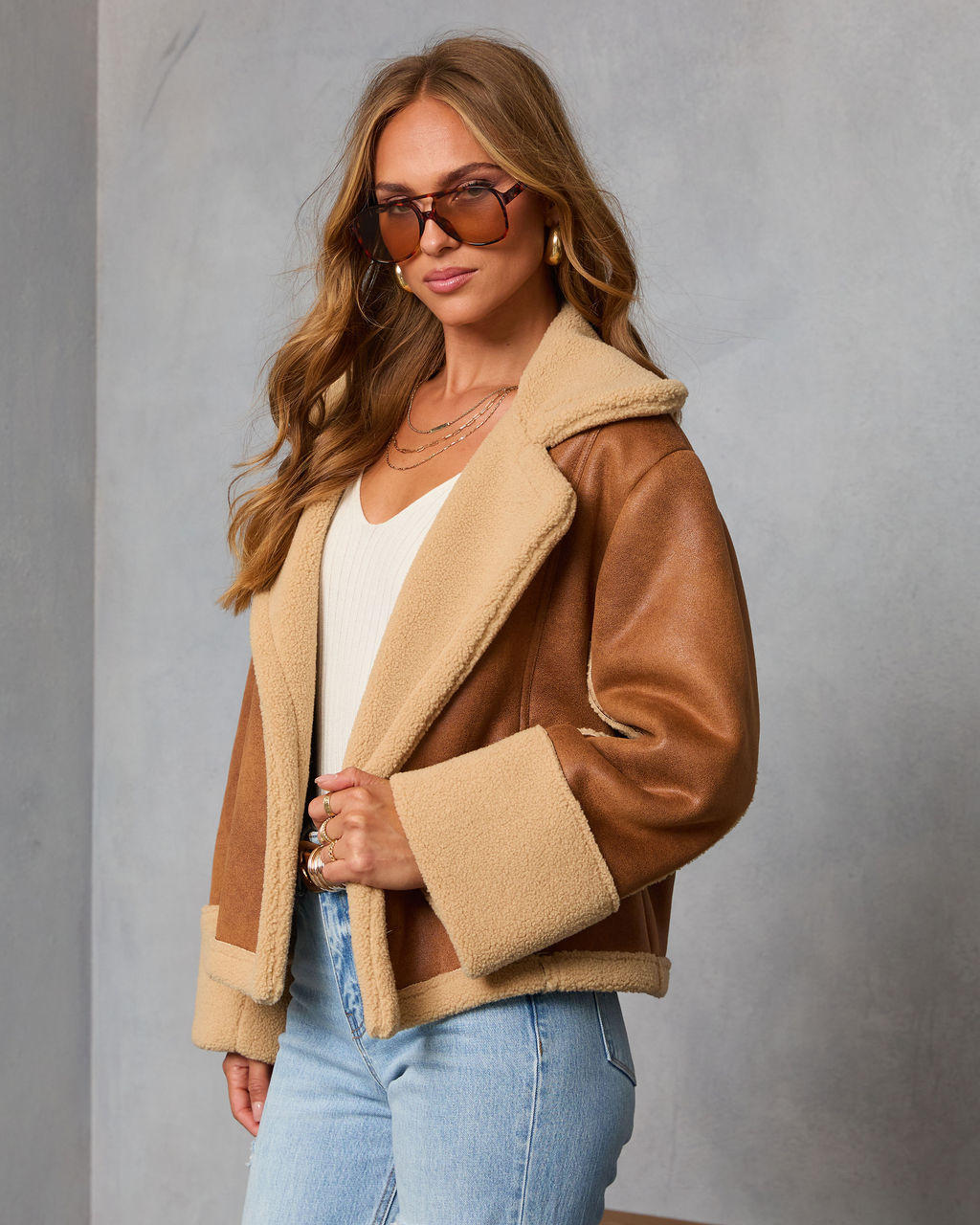 Autumn Air Suede Sherpa Trim Jacket-Vogue Logic