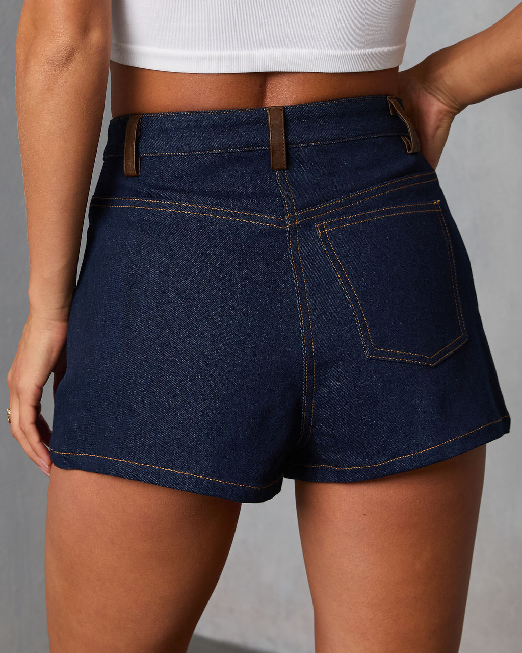 Remon Leather Trim Rigid Denim Shorts-Vogue Logic