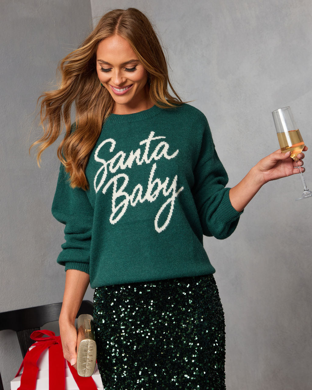 Santa Baby Script Graphic Sweater-Vogue Logic