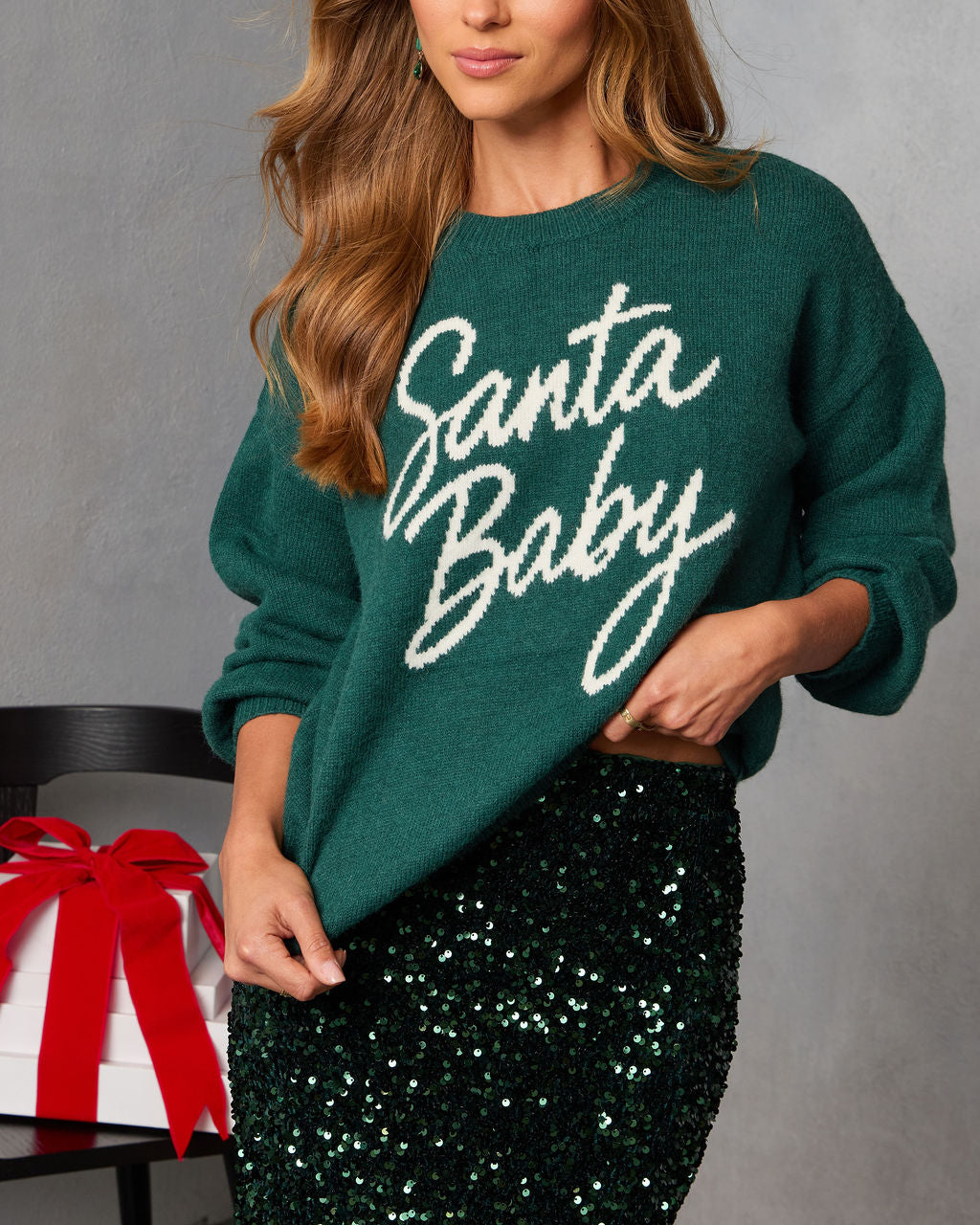 Santa Baby Script Graphic Sweater-Vogue Logic