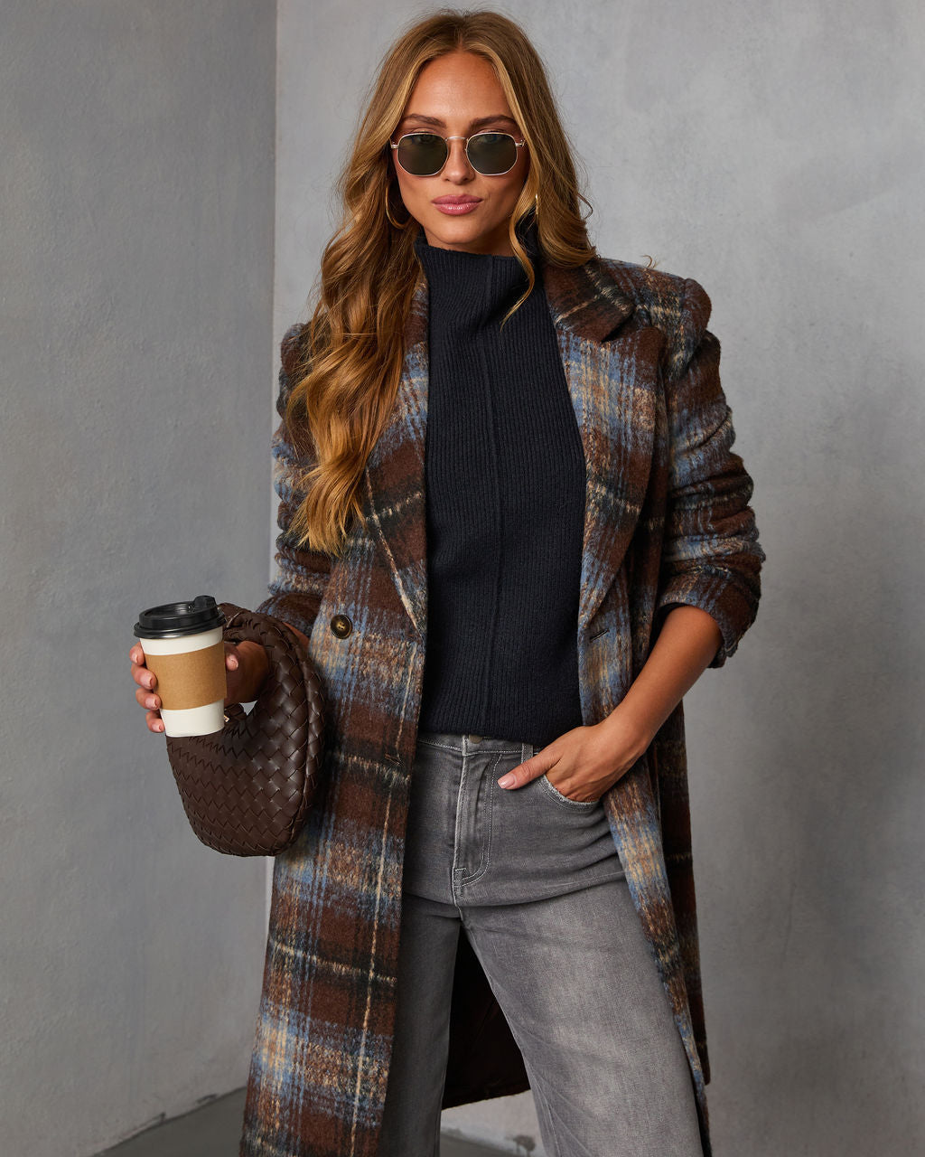 Devora Plaid Double Breasted Coat-Vogue Logic