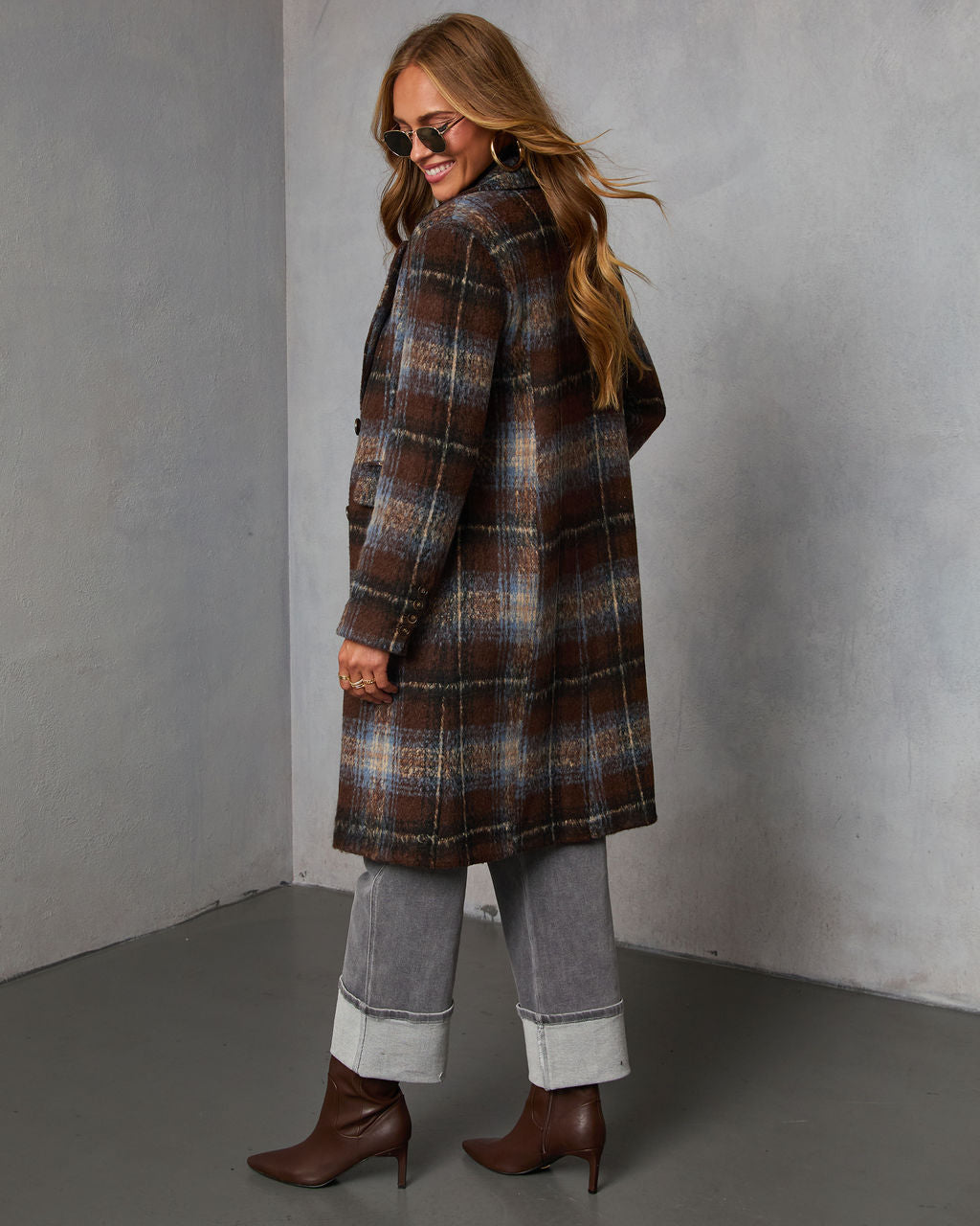 Devora Plaid Double Breasted Coat-Vogue Logic
