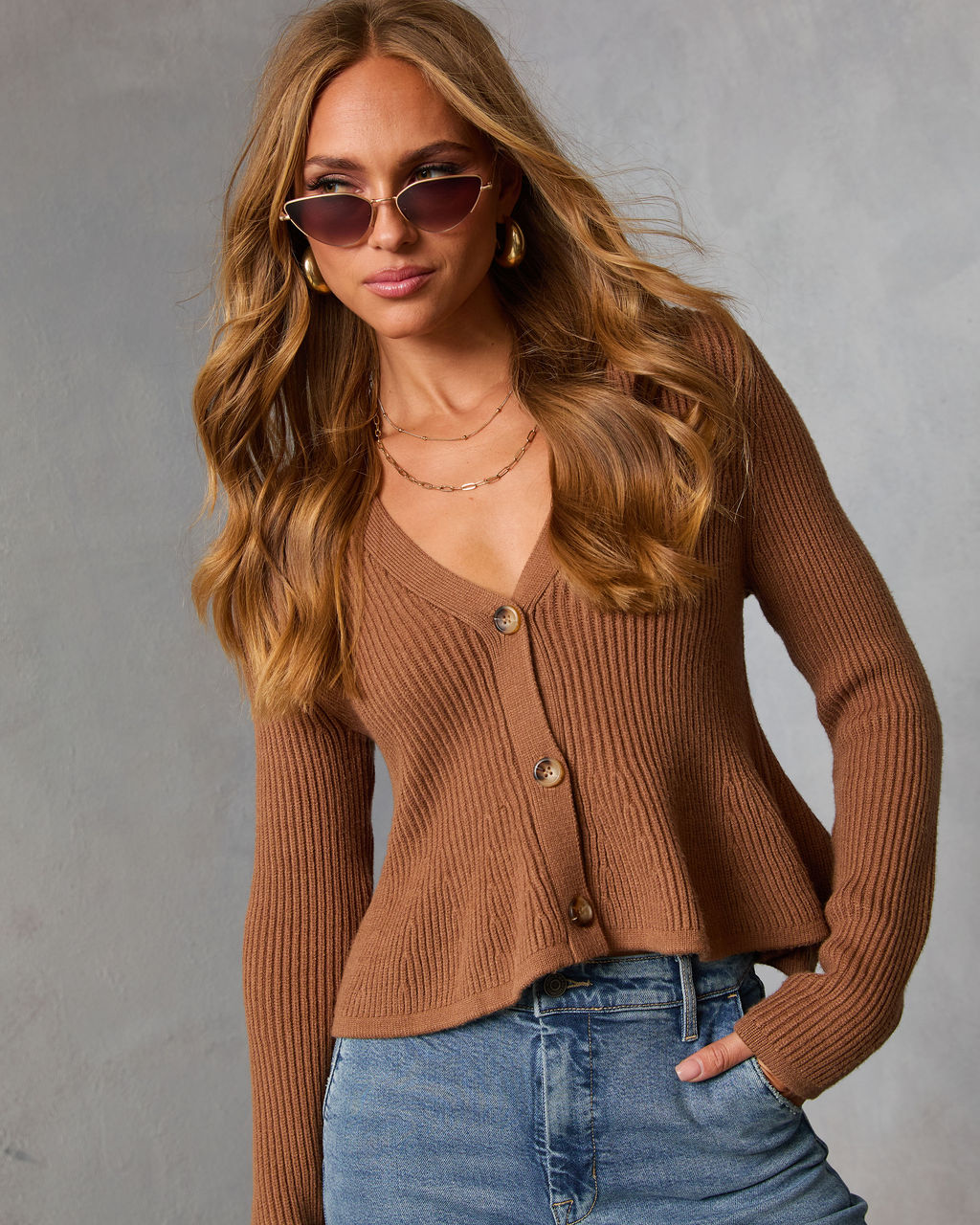 Stewart Peplum Button Front Sweater-Vogue Logic