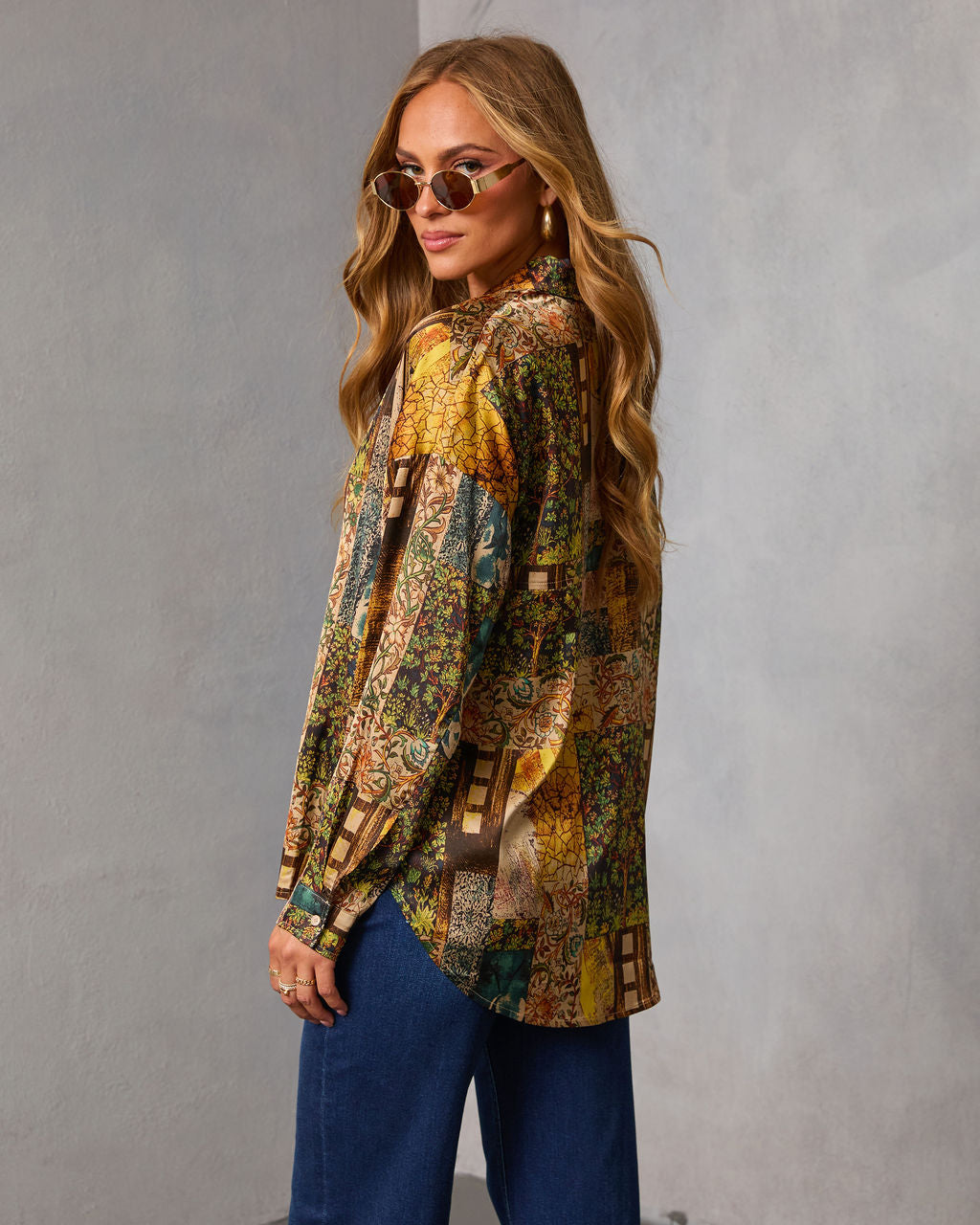 Fallowed Field Print Button Up Top-Vogue Logic