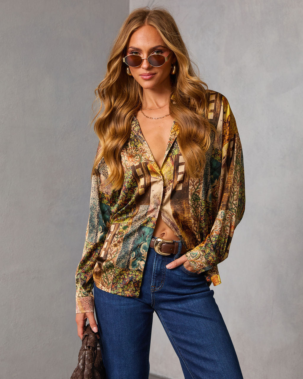 Fallowed Field Print Button Up Top-Vogue Logic