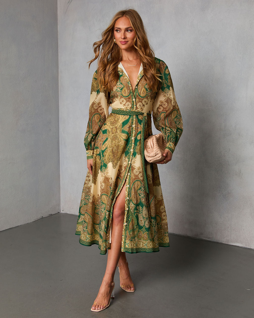 Olandra Printed Waist Tie Maxi Dress-Vogue Logic