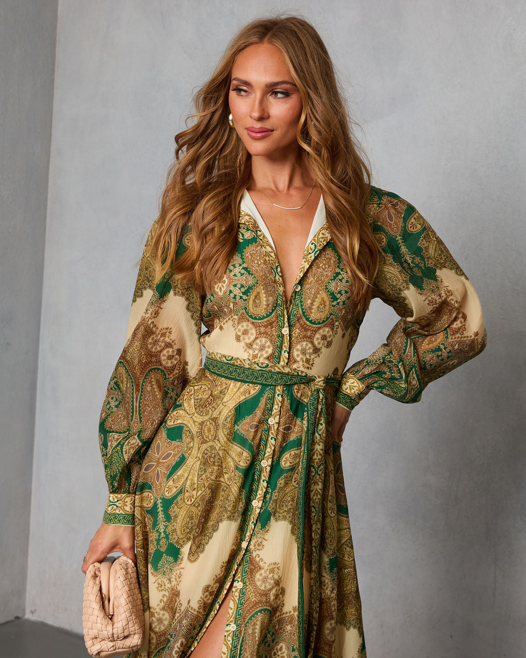 Olandra Printed Waist Tie Maxi Dress-Vogue Logic