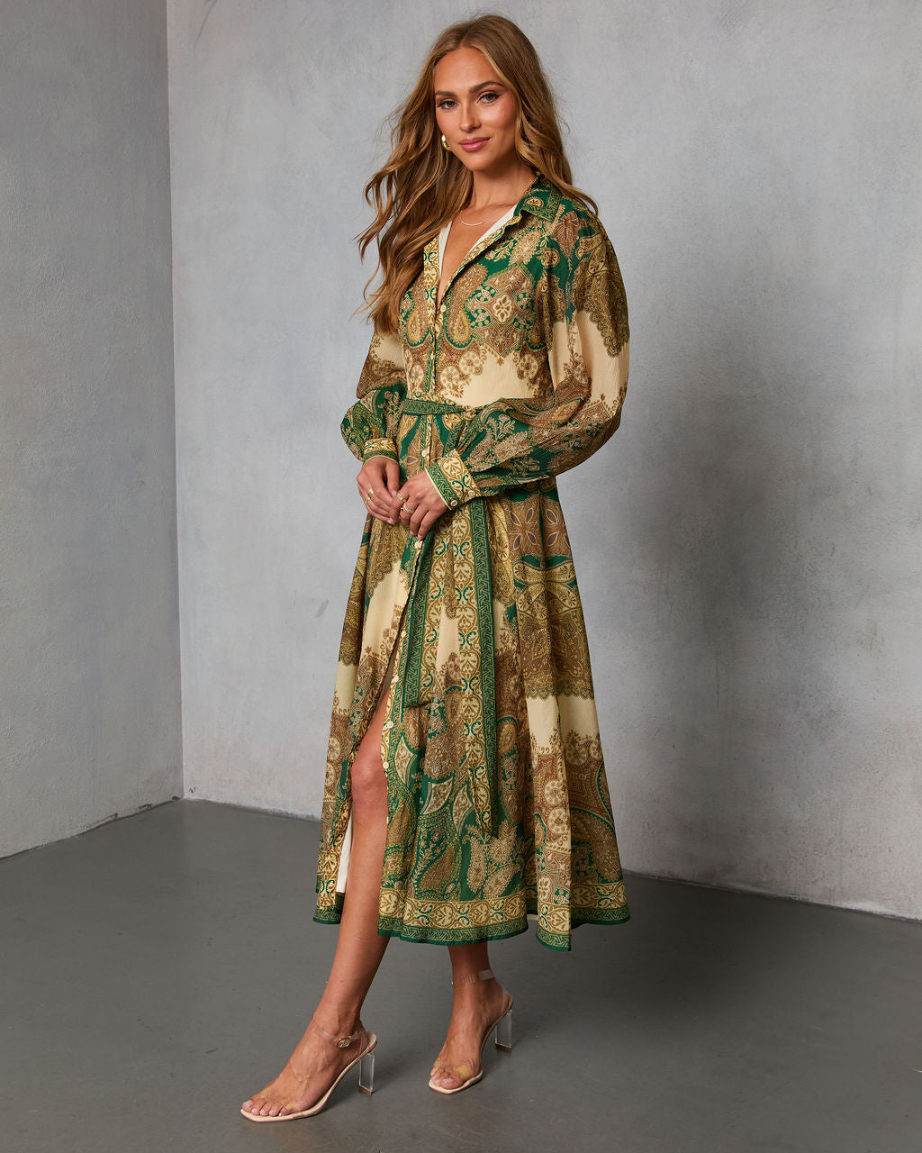 Olandra Printed Waist Tie Maxi Dress-Vogue Logic