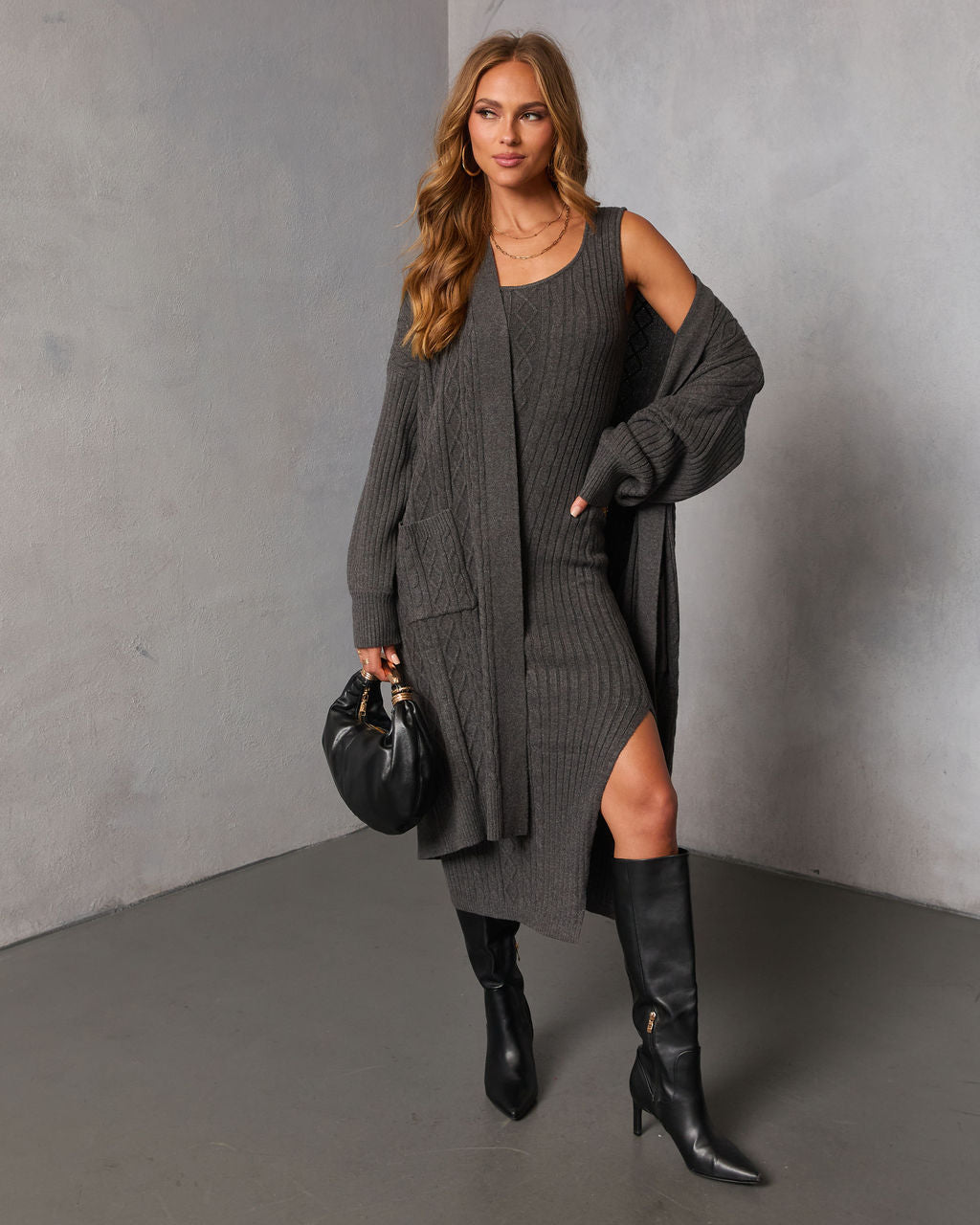 Malissa Knit Bodycon Midi Dress-Vogue Logic