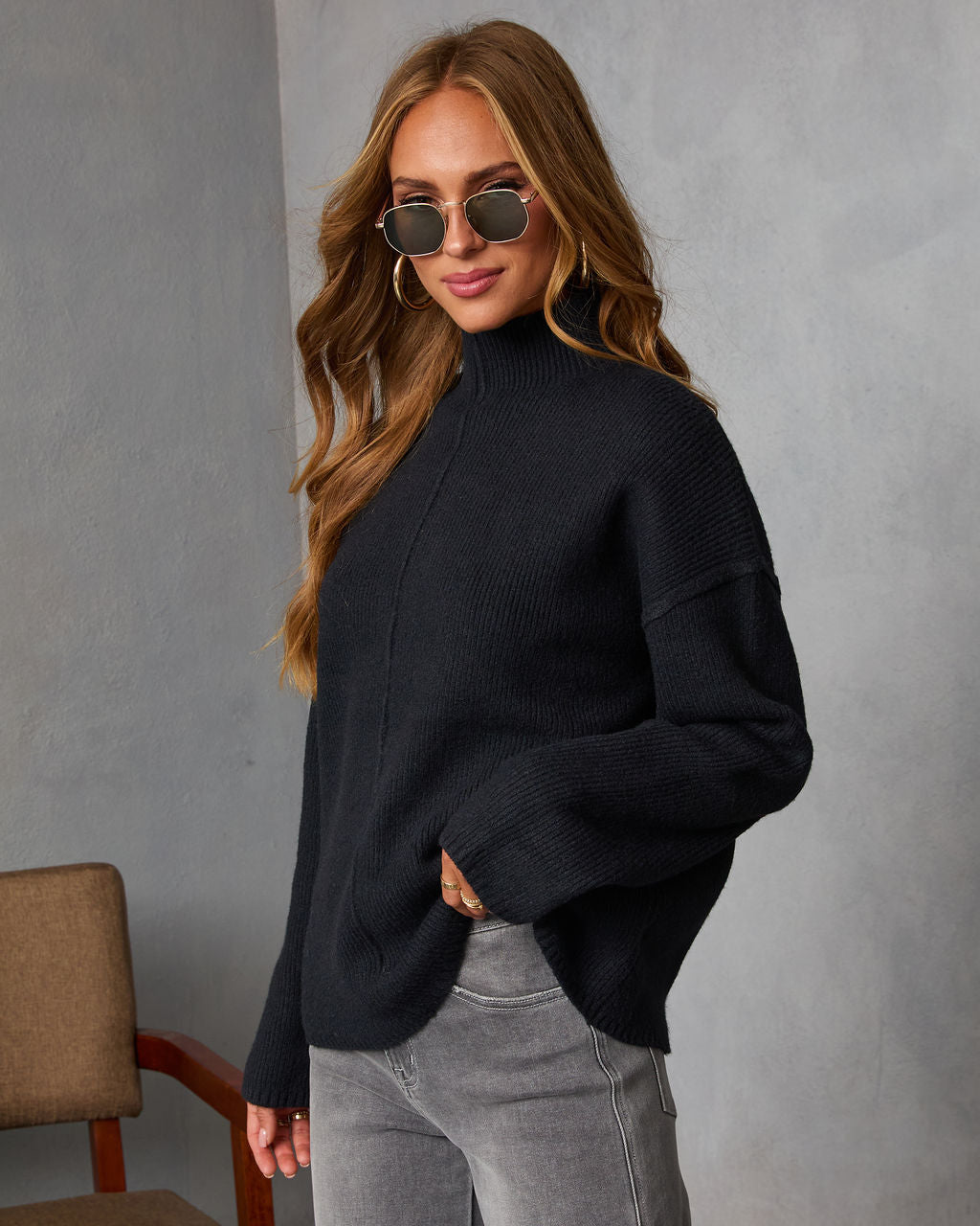 Malia Mock Neck Seamed Sweater-Vogue Logic