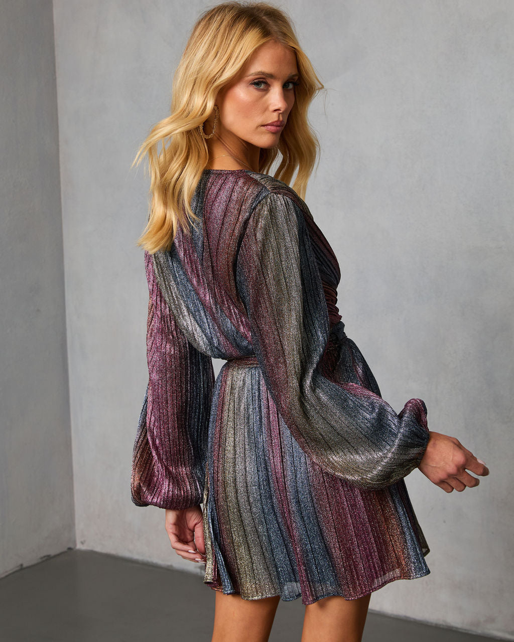 Ameina Wrap Lurex Mini Dress-Vogue Logic