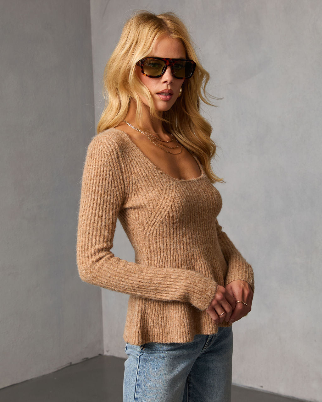 Briselle Ribbed Knit Peplum Sweater-Vogue Logic