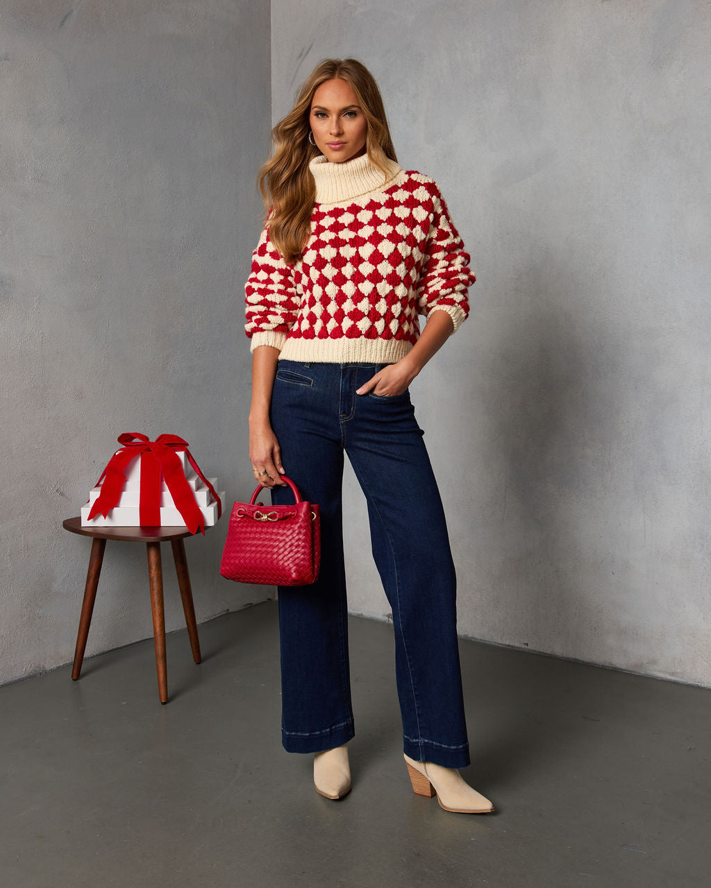 Fireside Affair Checkered Turtleneck Sweater-Vogue Logic