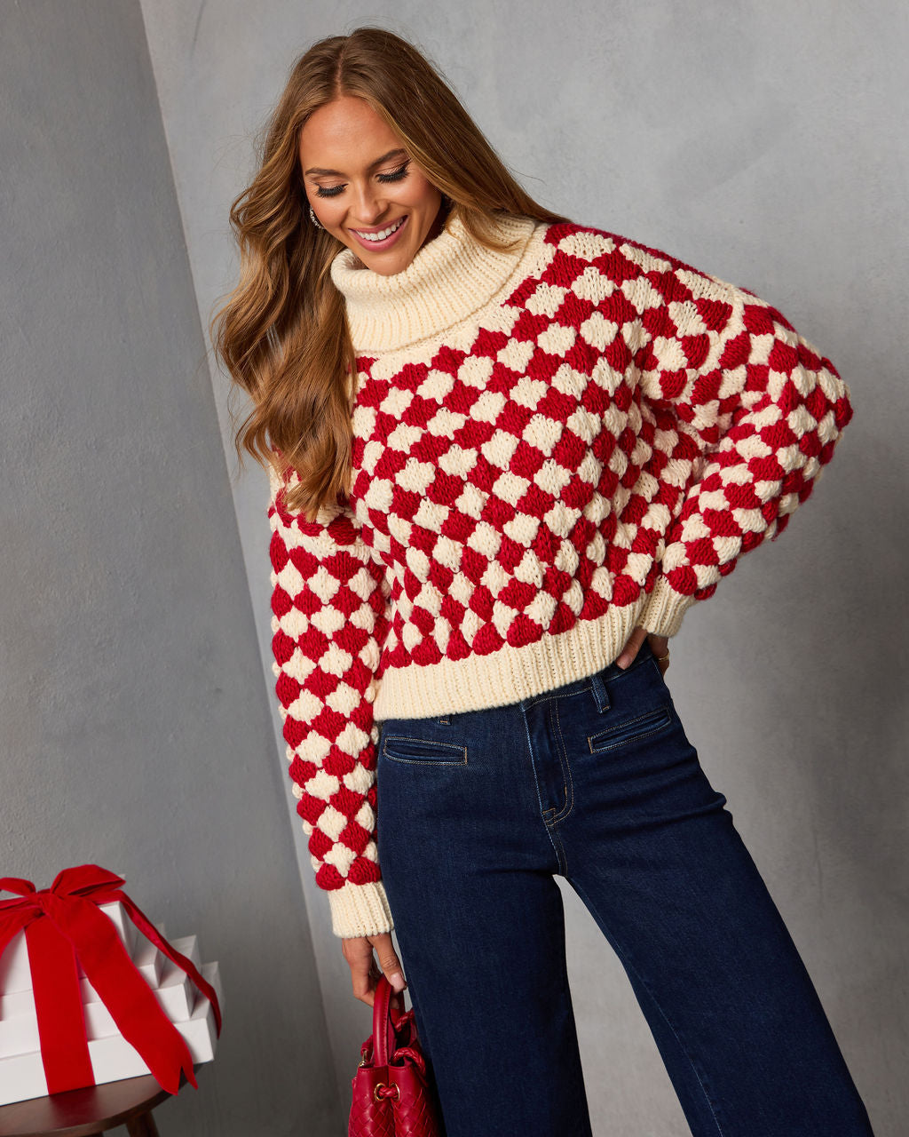 Fireside Affair Checkered Turtleneck Sweater-Vogue Logic
