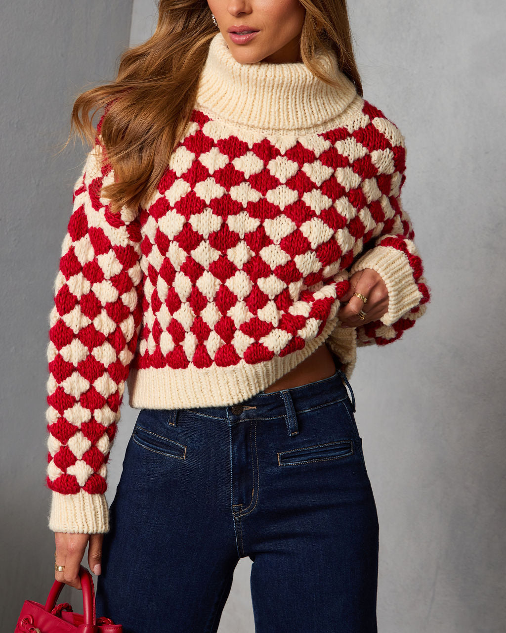 Fireside Affair Checkered Turtleneck Sweater-Vogue Logic