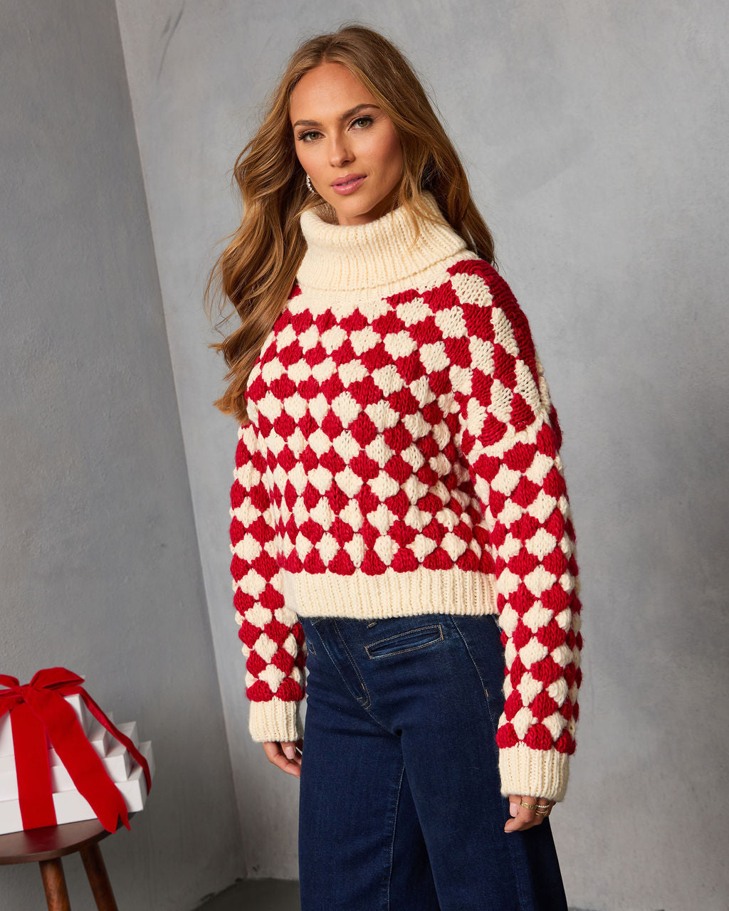 Fireside Affair Checkered Turtleneck Sweater-Vogue Logic