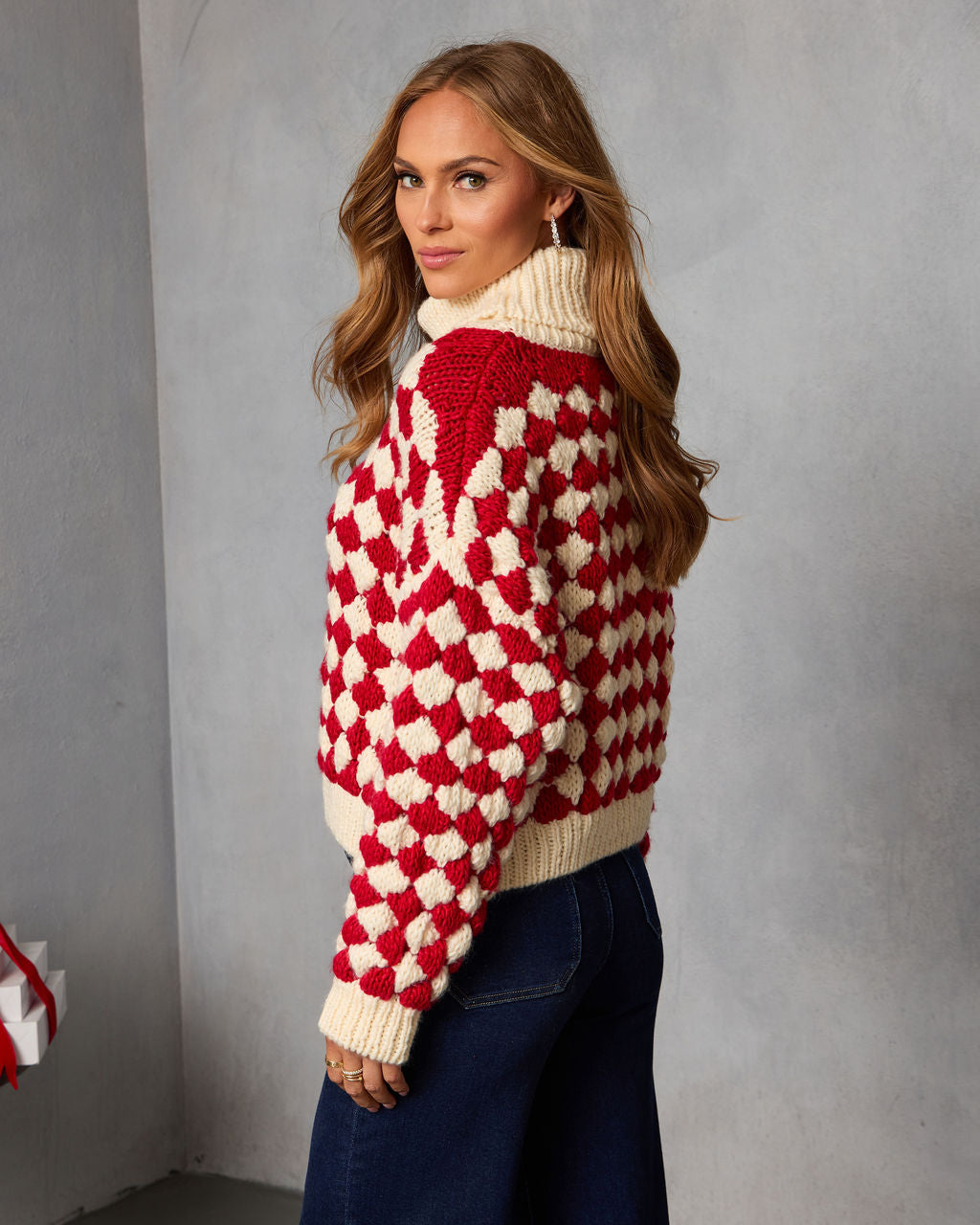 Fireside Affair Checkered Turtleneck Sweater-Vogue Logic