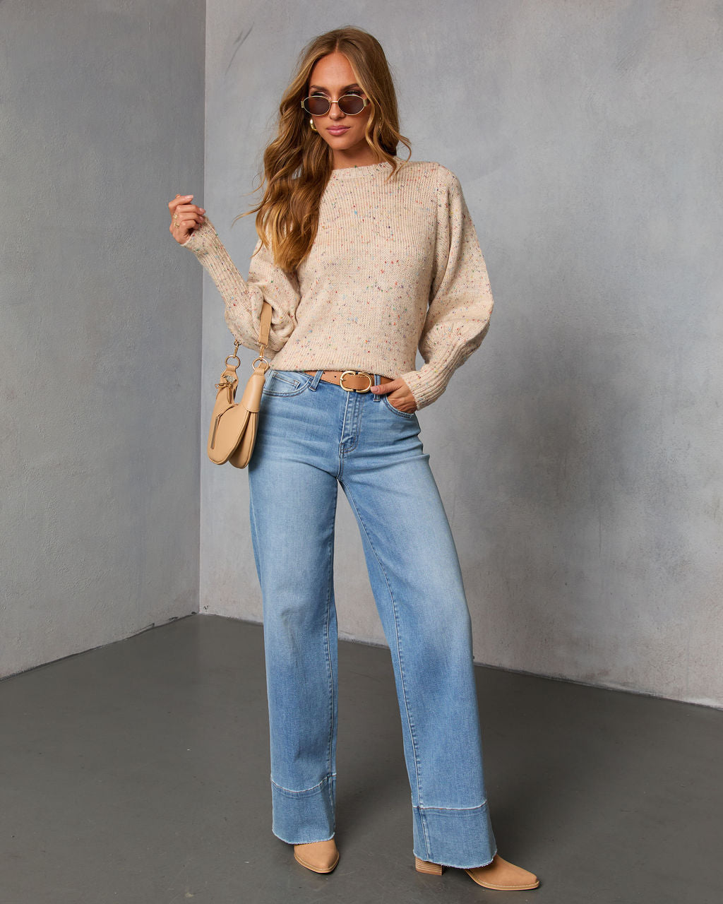 Emmie Crewneck Speckled Sweater-Vogue Logic