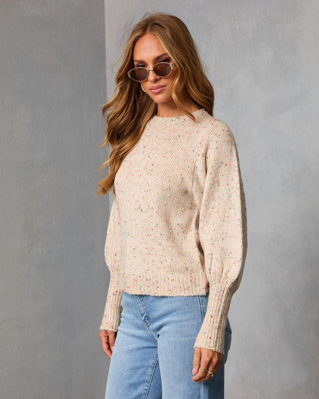 Emmie Crewneck Speckled Sweater-Vogue Logic