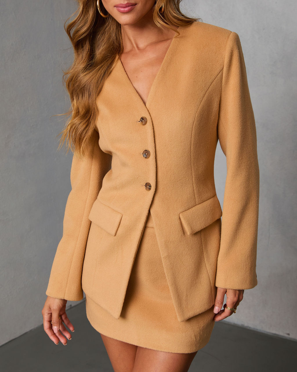 Cider Glow Brushed Collarless Jacket-Vogue Logic