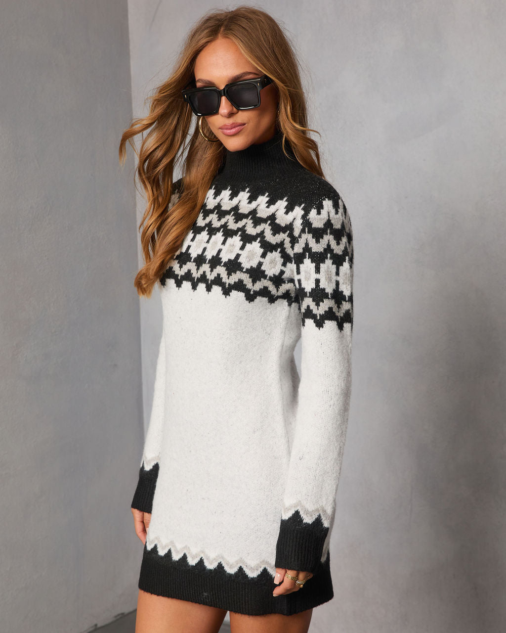 Starry Cabin Abstract Fair Isle Mini Sweater Dress-Vogue Logic