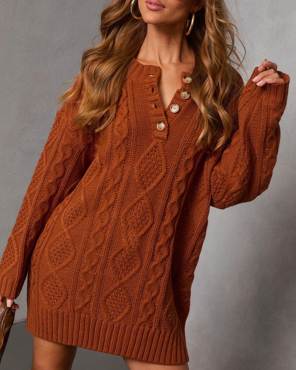 Hot Cider Cable Knit Mini Sweater Dress-Vogue Logic