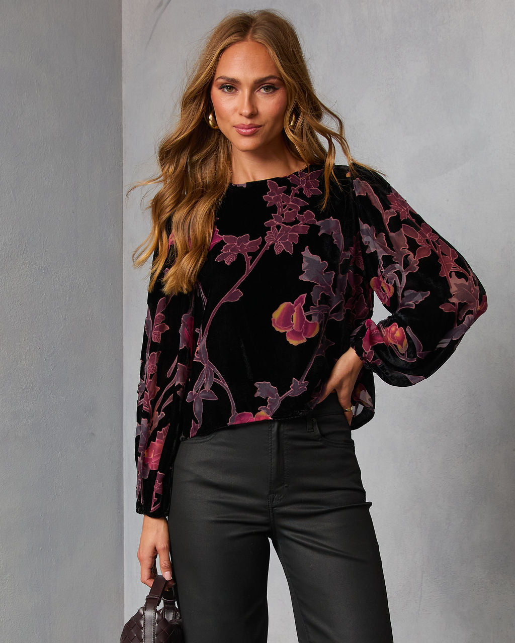 Dusk Undone Printed Velvet Top-Vogue Logic