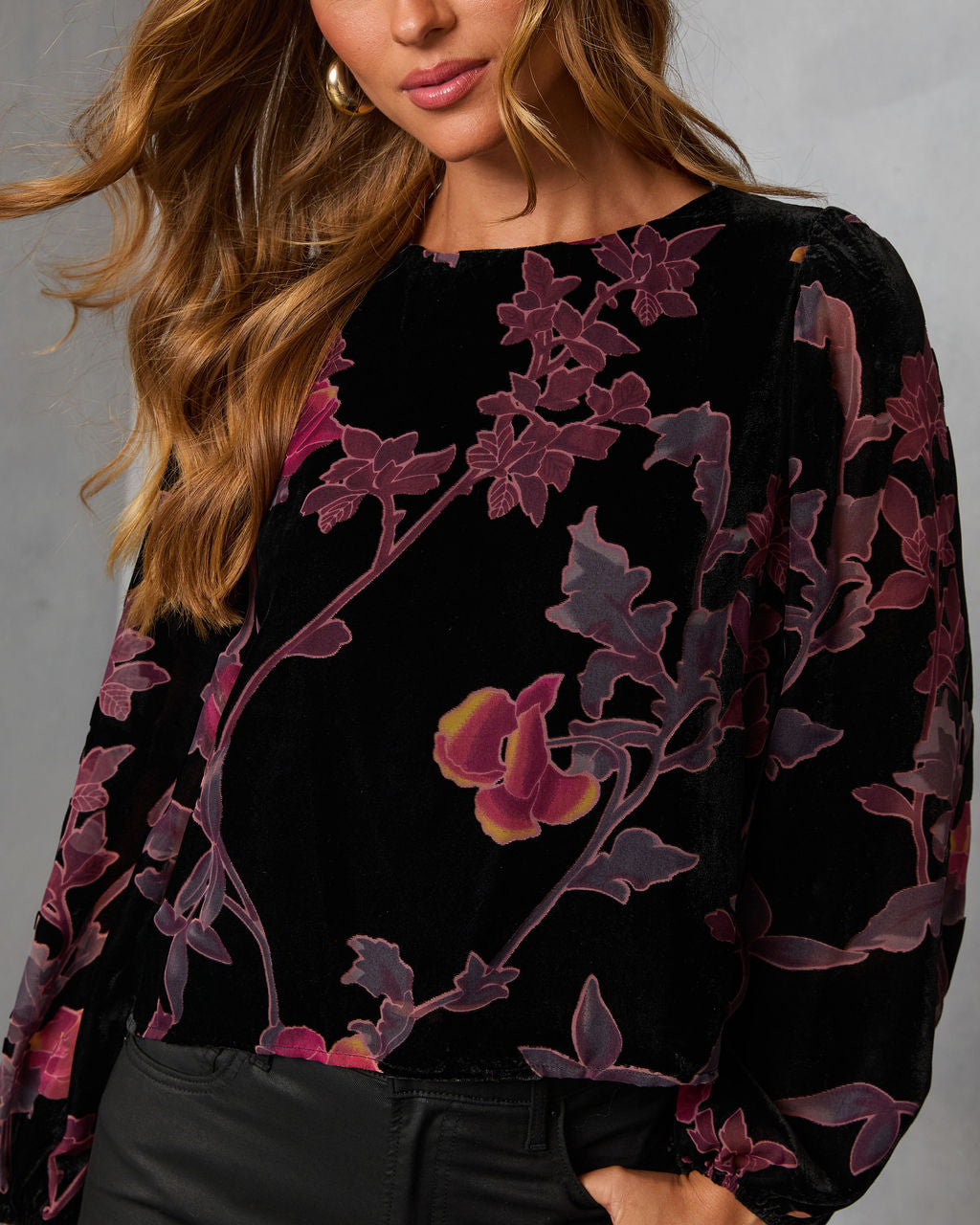 Dusk Undone Printed Velvet Top-Vogue Logic