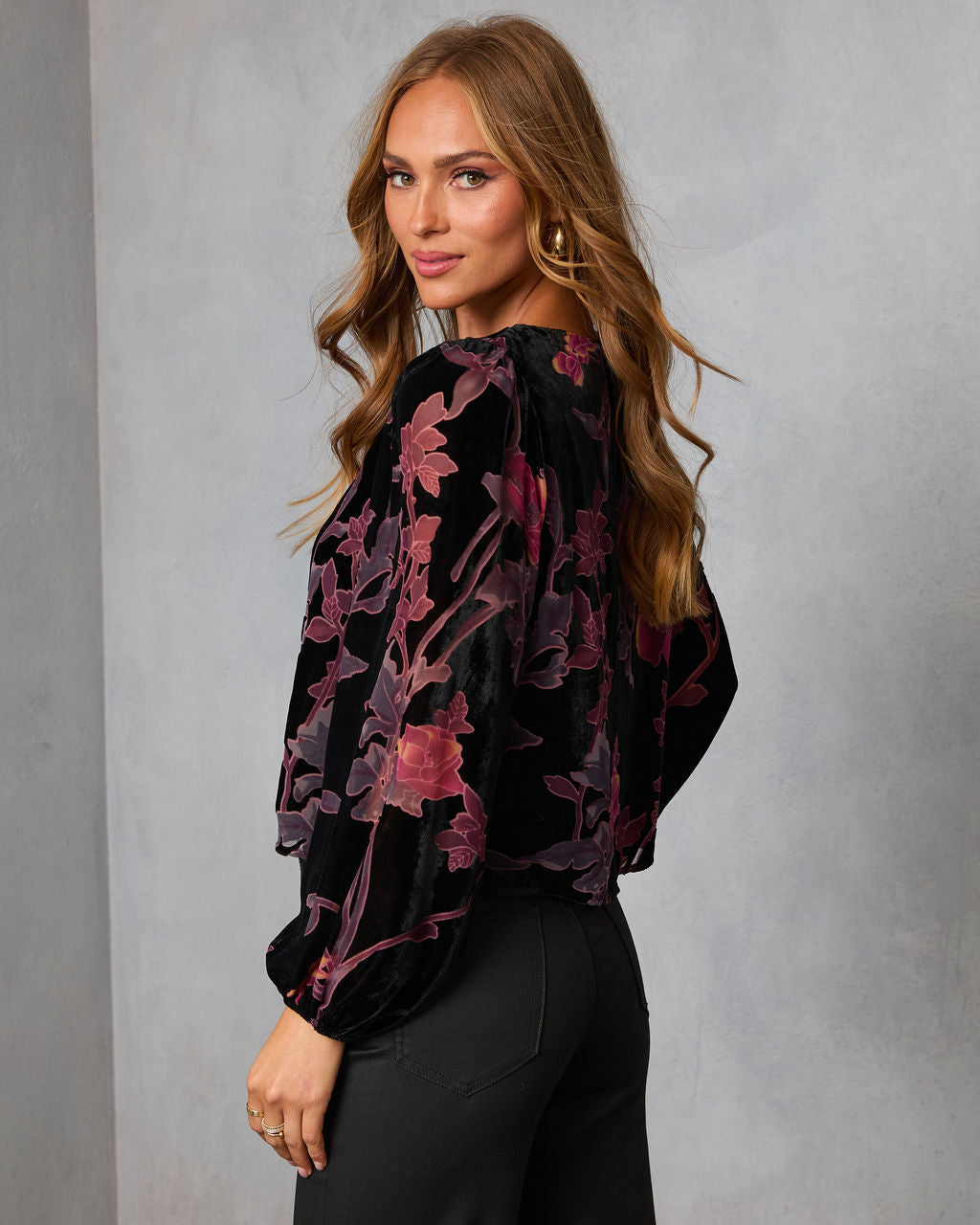 Dusk Undone Printed Velvet Top-Vogue Logic