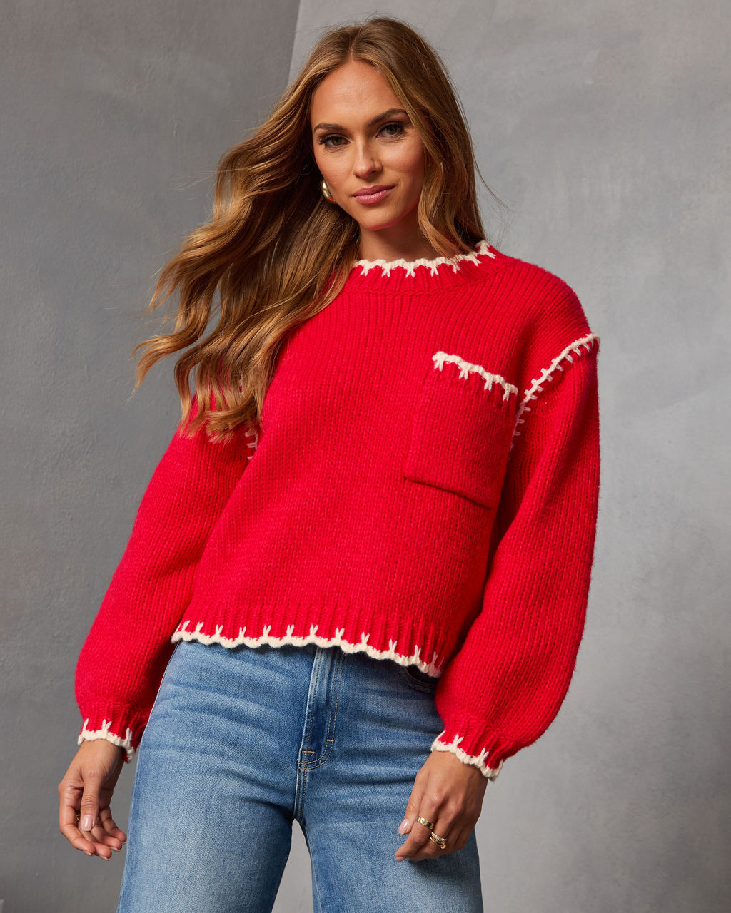 Cabin Crush Contrast Stitch Sweater-Vogue Logic