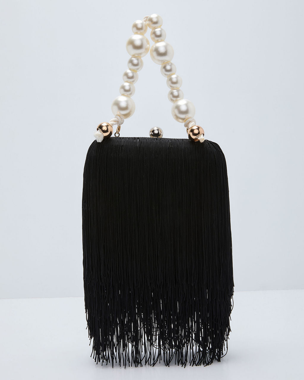 Jacqelin Fringe Faux Pearl Top Handle Bag-Vogue Logic