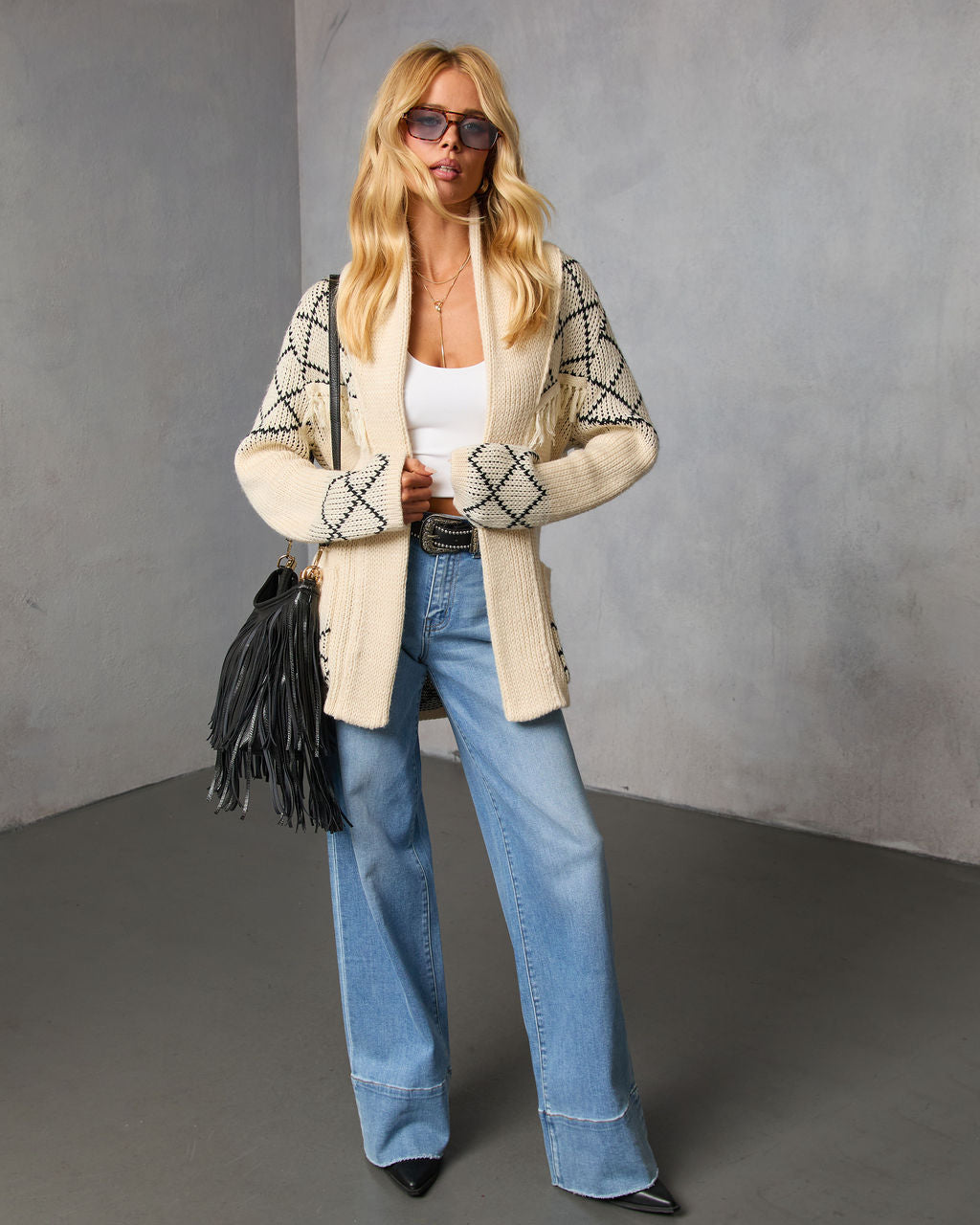 Cloudberry Fringe Waist Tie Sweater-Vogue Logic