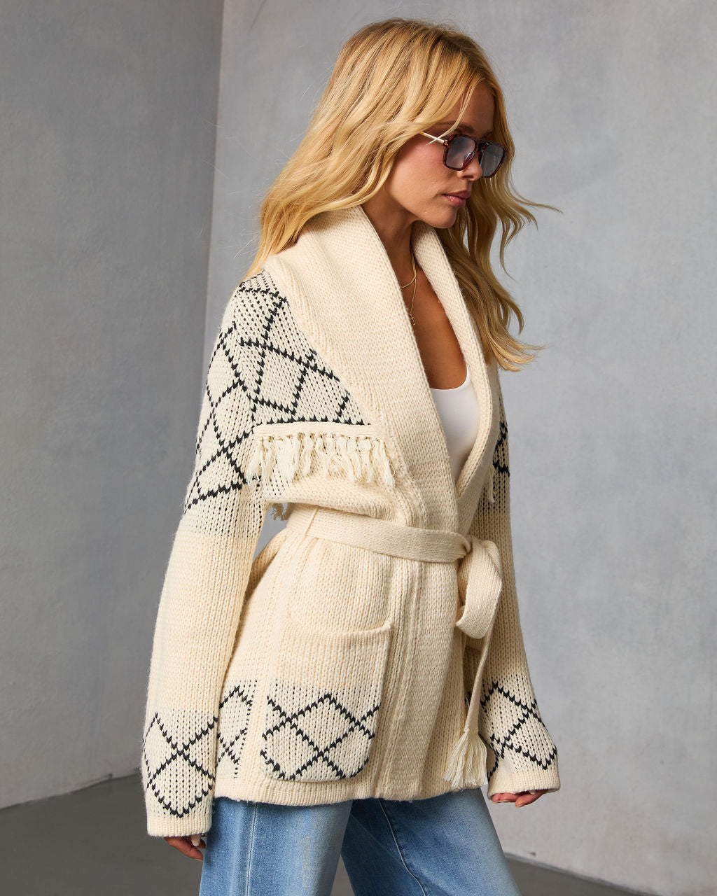 Cloudberry Fringe Waist Tie Sweater-Vogue Logic