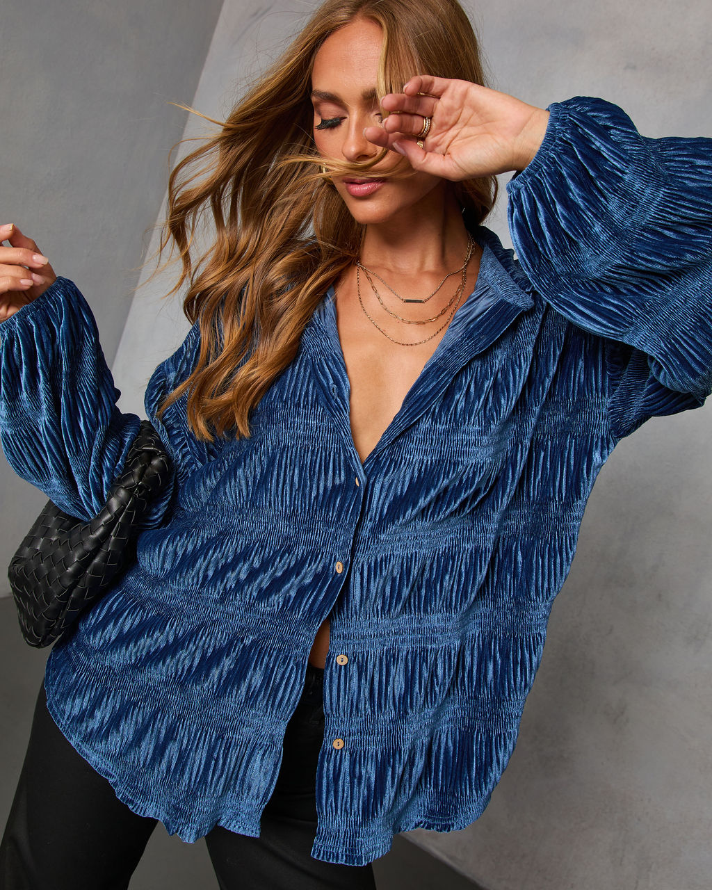 Bette Textured Velvet Button Down Top-Vogue Logic