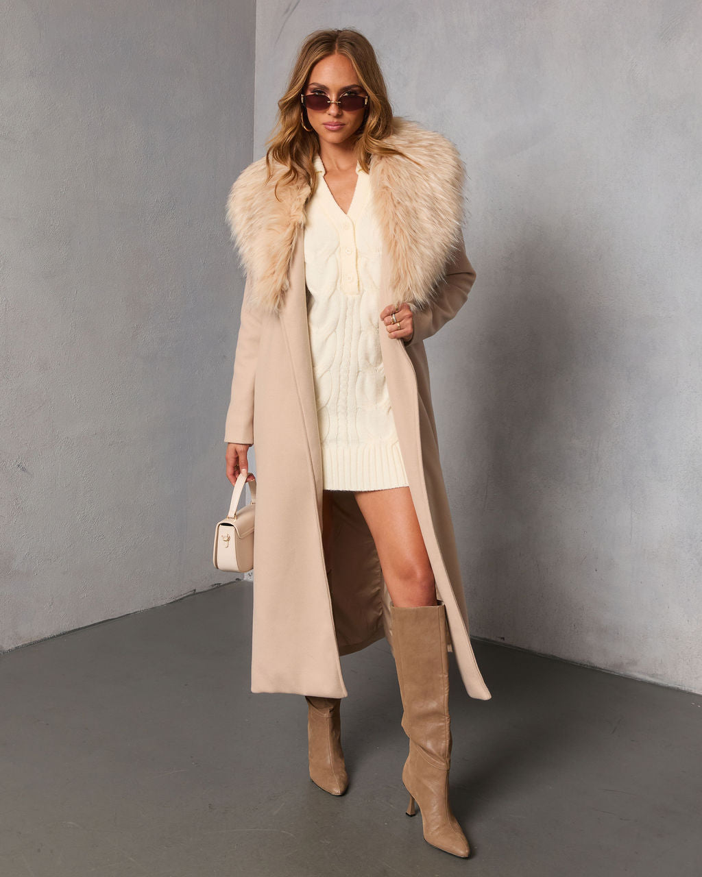 Solvayne Cable Knit Mini Sweater Dress-Vogue Logic