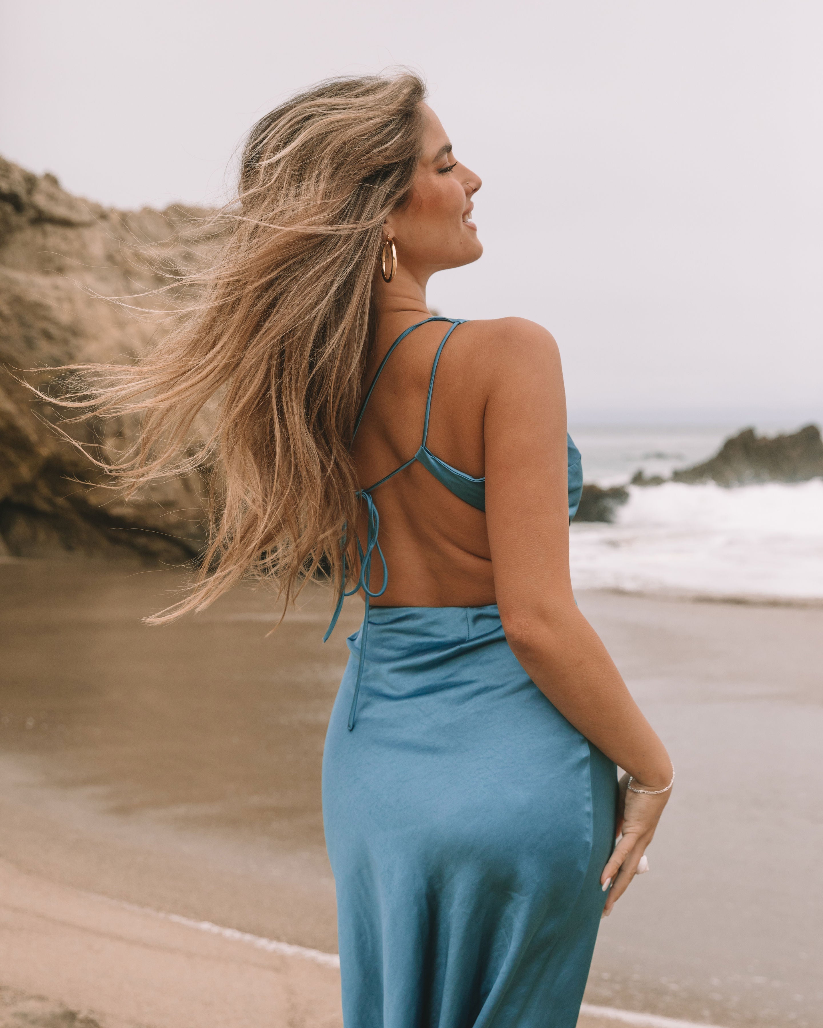 Cosmia Satin Cutout Midi Dress-Vogue Logic