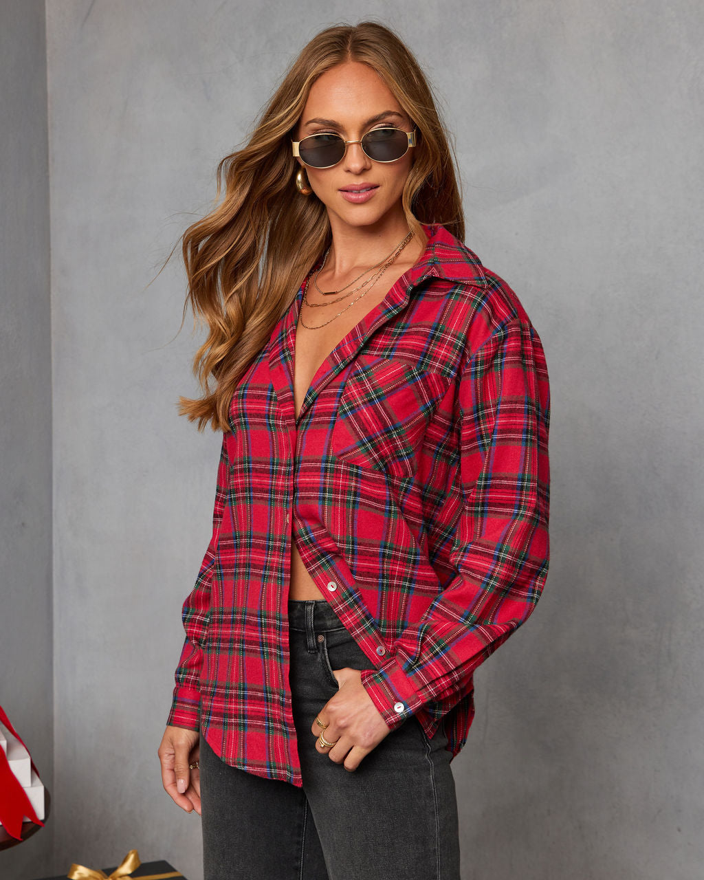 Maple Muse Plaid Button Up Top-Vogue Logic