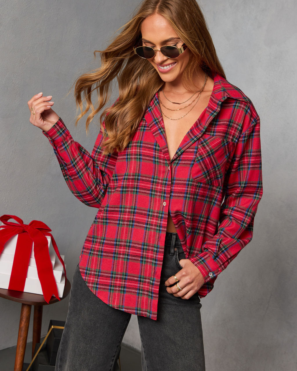 Maple Muse Plaid Button Up Top-Vogue Logic