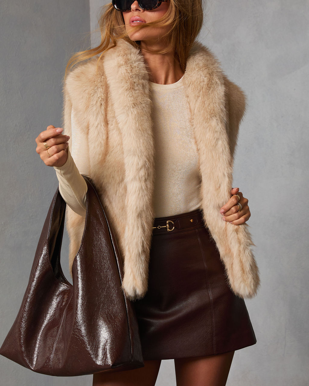 Elowen Sage Faux Fur Vest-Vogue Logic